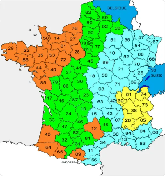 Carte gรฉographique reprรฉsentant les zones de livraison couvertes par StanBarf, avec des points de retrait en entrepรดts STEF disponibles dans chaque dรฉpartement.
